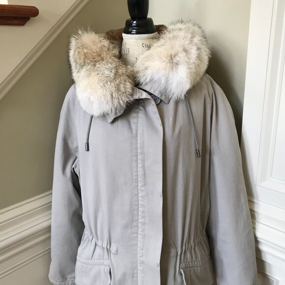 Yves Salomon YS Army Parka Coat Womens 42 XL Gray Fur Lined Waterproof Jacket - Picture 4 of 15